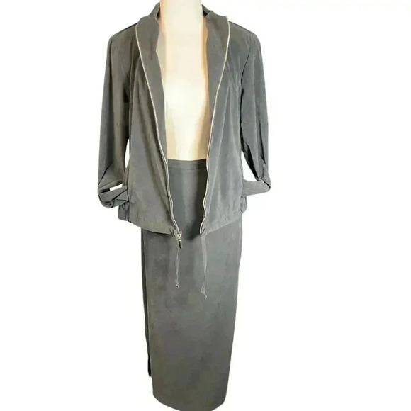 Clio Bomber Jacket and Skirt Set Gray Size Large Sporty and Professional Look - Picture 1 of 16